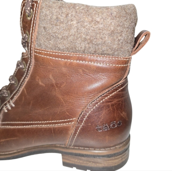 Taos Cutie Lace-up Ankle Boots 37 6-6.5 Choclate Brown Leather Wool Comfort - Picture 6 of 12